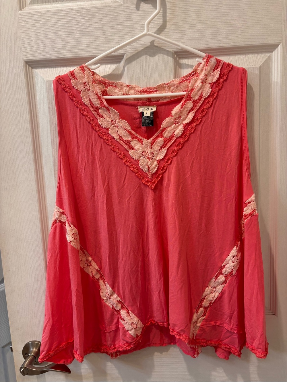 POL Pink Oversized Pink Lace Print Tank Top